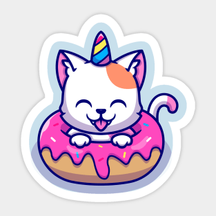 Cute Unicorn Cat With Doughnut Cartoon Sticker